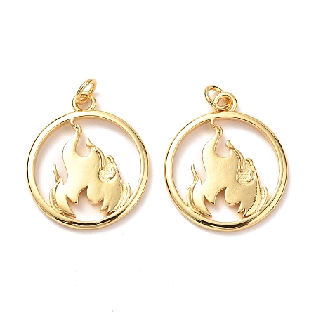 Honeyhandy Brass Pendants, with Jump Ring, Long-Lasting Plated, Flat Round with Fire, Real 18K Gold Plated, 23.5x20x2mm, Hole: 3mm, Jump Ring: 5x0.8mm