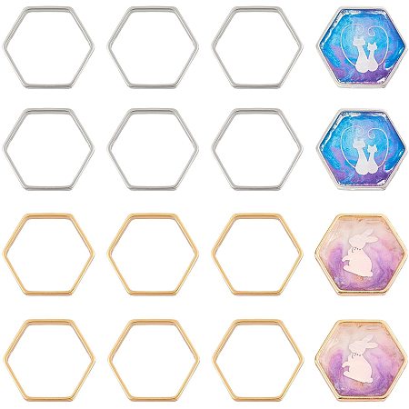 OLYCRAFT 24pcs Hexagon Hollow Frame Pendant Brass Open Bezel Pendants Frame Charms Real Gold Platinum Plated Hexagon Brass Rings for Earrings Jewelry Making DIY Crafting