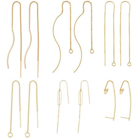UNICRAFTALE 12pcs 6 Styles Golden Plated Ear Threads Brass Earring Threader with Loop Threader Earrings Tassel Drop Earrings for Jewelry Earring Making 1.9-4.7inches
