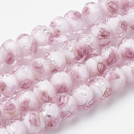 PandaHall Elite 45pcs 9~12mm Silver Foil Glass Lampwork Beads Glass Handmade Round Loose Beads for Rosary Making Jewelry Craft Making with 2mm Hole - Sliver Pink