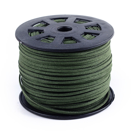 Honeyhandy Faux Suede Cords, Faux Suede Lace, Dark Olive Green, 1/8 inch(3mm)x1.5mm, about 100yards/roll(91.44m/roll), 300 feet/roll