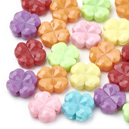 Arricraft Opaque Acrylic Beads, Faceted, Four Leaf Clover, Mixed Color, 11x11x4.5mm, Hole: 1.5mm, about 1470pcs/500g
