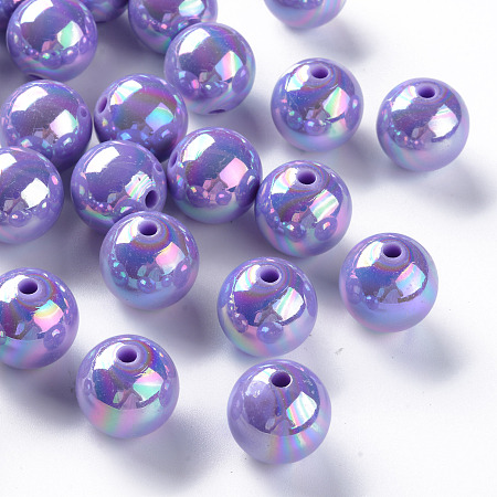 Arricraft Opaque Acrylic Beads, AB Color Plated, Round, Medium Purple, 16x15mm, Hole: 2.8mm, about 220pcs/500g