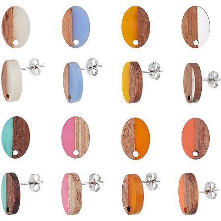 SUPERFINDINGS 8 Pairs 8 Colors Oval Resin Wood Stud Earring Personalized Walnut Earring Findings Wood Post Stud Earrings Wood Statement Jewelry Findings for Women Sister Friends Mom，Pin:0.7mm