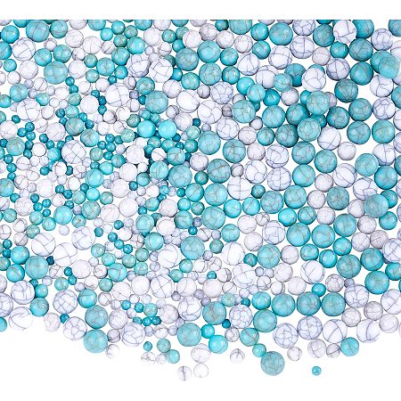 OLYCRAFT 480pcs Turquoise Resin Round Beads Synthetic Turquoise Gemstone Resin Filler 2/3/4/5mm Loose Beads Creamy White Round Beads No Hole for DIY Jewelry Making Nail Art Decoration