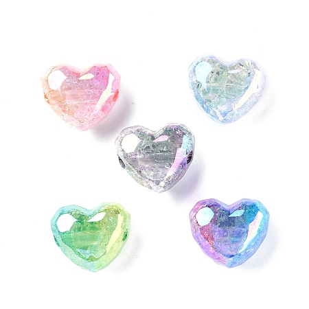 Transparent Crackle Acrylic Beads, Gradient Color, Heart, Mixed Color, 19x22x14mm, Hole: 3.5mm