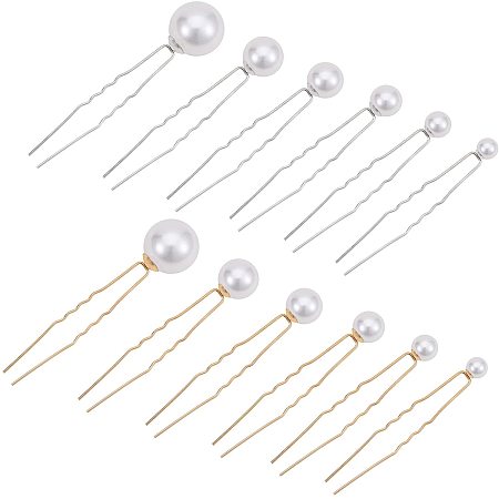 PandaHall Elite 36pcs 6 Sizes Wedding Pearl Hair Pins Bridal Pearl Flower Pins Hair Accessories for Bride Bridesmaid Women (Silver & Gold)