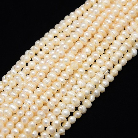 Honeyhandy Natural Cultured Freshwater Pearl Beads Strands, Potato, Creamy White, 5~6mm, Hole: 0.8mm, about 56~57pcs/strand, 13 inch~14 inch