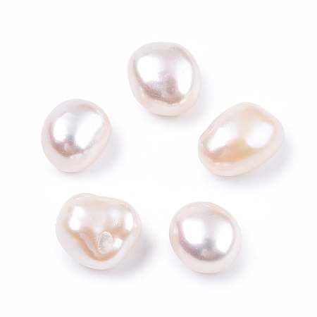 Honeyhandy Natural Baroque Keshi Pearl Beads, Freshwater Pearl Beads, No Hole, Nuggets, Seashell Color, 8~10x7.5x7.5mm