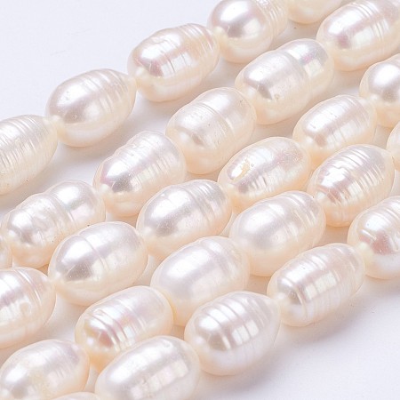Honeyhandy Grade AA Natural Cultured Freshwater Pearl Beads Strands, Rice, Old Lace, 11~15x9~10mm, Hole: 0.5mm, about 26pcs/strand, 14.2 inch