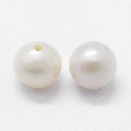 Honeyhandy Natural Cultured Freshwater Pearl Beads, Grade 3A, Half Drilled, Round, Floral White, 5~5.5mm, Hole: 0.8mm