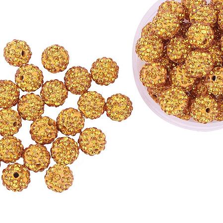ARRICRAFT 100 Pcs 10mm Topaz Shamballa Pave Disco Ball Clay Beads, Polymer Clay Rhinestone Beads Round Charms Jewelry Makings