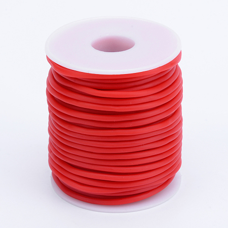 Honeyhandy Hollow Pipe PVC Tubular Synthetic Rubber Cord, Wrapped Around White Plastic Spool, Red, 2mm, Hole: 1mm, about 54.68 yards(50m)/roll