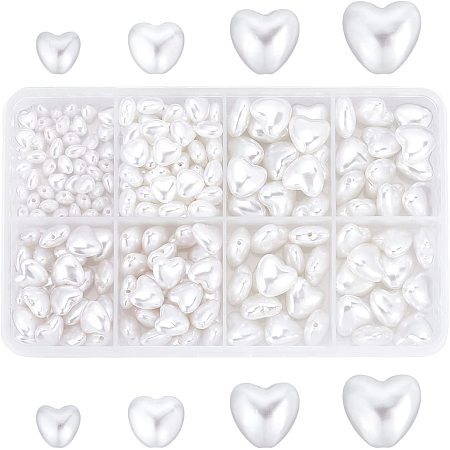 CHGCRAFT 200Pcs Acrylic Heart Imitation Pearl Beads White Heart Pearl Assorted Beads for DIY Cute Crafts