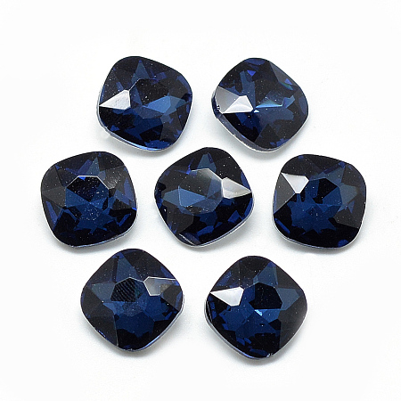 Honeyhandy Pointed Back Glass Rhinestone Cabochons, Faceted, Back Plated, Square, Prussian Blue, 10x10x4.5mm