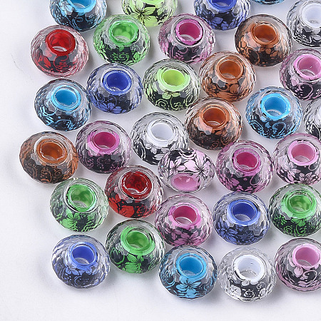 Arricraft Imitation Cat Eye Resin European Beads, Large Hole Rondelle Beads, Mixed Color, 13~14x7mm, Hole: 5mm