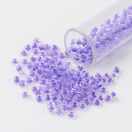 FGB 11/0 Round Glass Seed Beads, Transparent Inside Colours, Medium Purple, 2.3x1.5mm, Hole: 1mm, about 48500pcs/pound