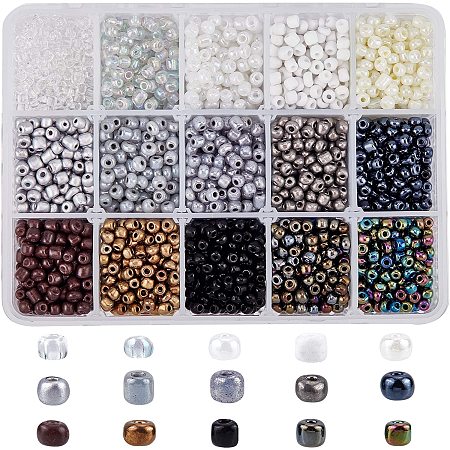 NBEADS 15 Colors 6/0 Glass Seed Beads, About 3000 Pcs 4mm Round Pony Beads Mini Spacer Loose Beads for Jewelry Design Necklace Bracelet Earring Making