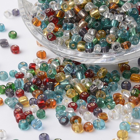 ARRICRAFT 6/0 Silver Lined Round Glass Seed Beads, Mixed Color, 3~4x2.5~4mm, Hole: 1mm, about 700pcs/bag
