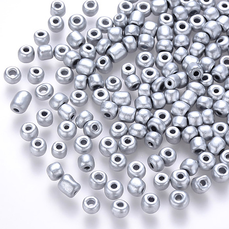 Honeyhandy 6/0 Baking Paint Glass Round Seed Beads, Silver, 4~5x3~4mm, Hole: 1~2mm, about 4500pcs/pound