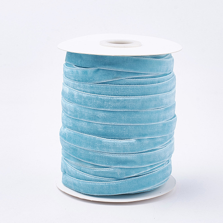 Honeyhandy Single Face Velvet Ribbon, Sky Blue, 3/8 inch(9.5~10mm), about 50yards/roll(45.72m/roll)