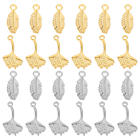 DICOSMETIC 24Pcs 2 Styles Leaf Charms Stainless Steel Ginkgo Leaf Charms Leaf Shape Pendants Golden Tree Leaves Texture Pendants for DIY Bracelet Necklace Jewelry Making, Hole: 1.8~2mm