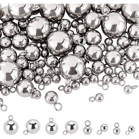 UNICRAFTALE About 100pcs 4 Sizes Stainless Steel Ball Charms Round Metal Pendants Dangle Charms for Necklace Bracelet Jewelry Making Stainless Steel Color 1.8-2.5 mm Hole