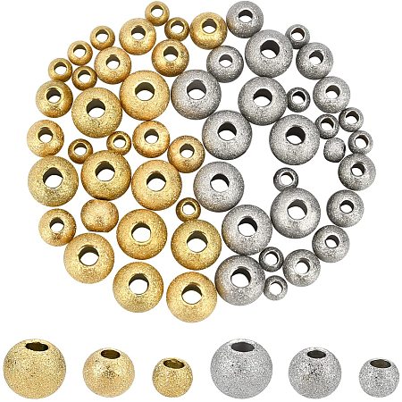 UNICRAFTALE About 60Pcs 3 Sizes Stainless Steel Textured Beads 2 Colors Round Spacer Beads Metal Loose Bead for DIY Jewelry Making 3mm Hole