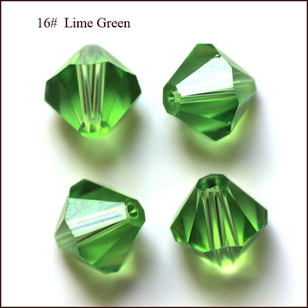 Honeyhandy Imitation Austrian Crystal Beads, Grade AAA, Faceted, Bicone, Lime Green, 6x6mm, Hole: 0.7~0.9mm