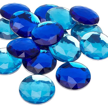 FINGERINSPIRE 16Pcs 40mm Flat Back Round Acrylic Rhinestone Self-Adhesive with Container Light & Dark Blue Cosplay Costume Gems Acrylic Jewels for Costume Making Jewels Invitations Crafts
