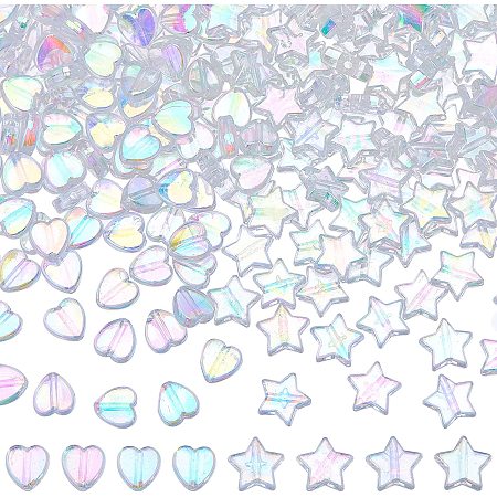 NBEADS 400 Pcs Transparent Acrylic Star Beads Heart Beads, AB Clear Spacer Beads Eco-Friendly Loose Beads for Bracelet Necklace Jewelry Making