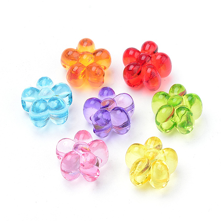 Arricraft Transparent Acrylic European Beads, Large Hole Beads, Flower, Mixed Color, 16x16x12mm, Hole: 5mm, about 338pcs/500g