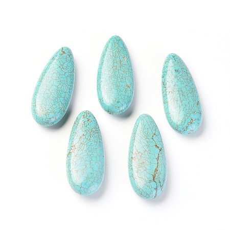 Honeyhandy Natural Howlite Beads, Dyed, Teardrop, Turquoise, 45x18x9mm, Hole: 1mm