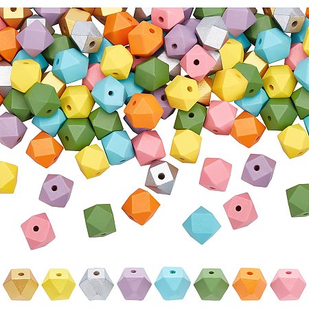 Arricraft 80 Pcs 8 Colors Polygon Wooden Beads, DIY Wooden Spacer Beads Faceted Geometric Painted Wood Beads for Home Decor DIY Art & Craft Project and Jewelry Making