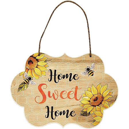 CREATCABIN Wooden Home Sweet Home Sign Printed Sunflower Bee Wood Plaque Sign Plank Rustic Wall Art Hanging Decorations for Entryway Home Housewarming Livingroom Outdoor Porch Yard Patio 9 x 6.3inch