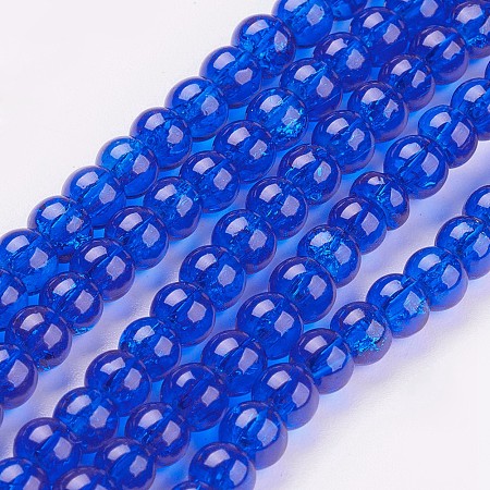 Honeyhandy Crackle Glass Beads Strands, Round, Blue, 4mm, Hole: 1.1~1.3mm, about 200pcs/strand, 31.4 inch