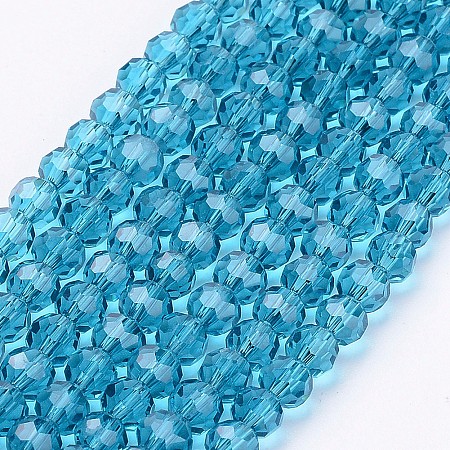 Honeyhandy Faceted Round Glass Beads Strands, Steel Blue, 4mm, Hole: 1mm, about 98pcs/strand, 13.7 inch