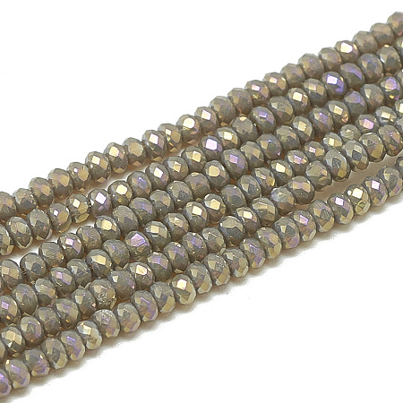 Arricraft Electroplate Opaque Solid Color Glass Beads Strands, Faceted, Rondelle, Coffee, 2.5x1.5mm, Hole: 0.8mm, about 200pcs/strand, 12.2 inches