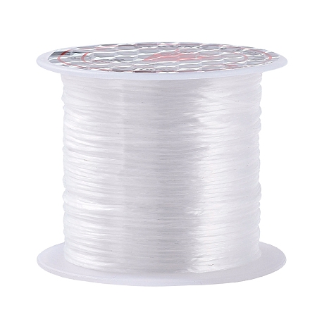Honeyhandy Flat Elastic Crystal String, Elastic Beading Thread, for Stretch Bracelet Making, Dyed, White, 0.8mm, about 12.02 yards(11m)/roll
