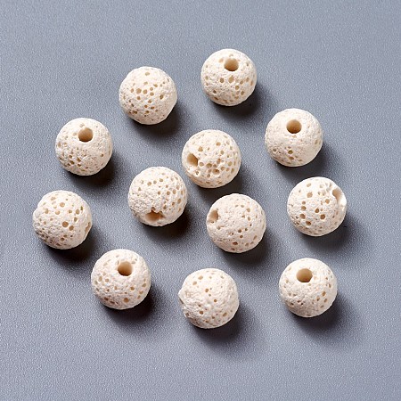 Unwaxed Natural Lava Beads, for Perfume Essential Oil Beads, Aromatherapy Beads, Dyed, Round, White, 8.5mm, Hole: 1.5~2mm