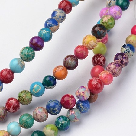 Honeyhandy Natural Imperial Jasper Beads Strands, Round, Dyed, Colorful, 4mm, Hole: 1mm, about 90pcs/strand, 15.2 inch