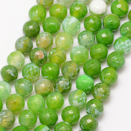 Nbeads Natural Fire Agate Bead Strands, Round, Grade A, Faceted, Dyed & Heated, LawnGreen, 6mm, Hole: 1mm; about 61pcs/strand, 15