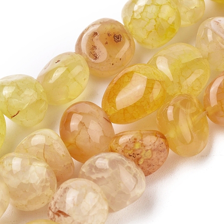 Honeyhandy Natural Agate Beads Strands, Tumbled Stone, Dyed & Heated, Nuggets, Yellow, 8~16x9~13x9~12mm, Hole: 1.4mm, about 36~42pcs/strand, 14.96 inch(38cm)