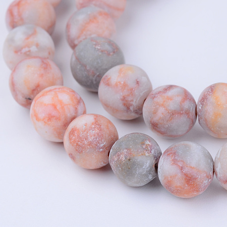 Honeyhandy Natural Red Netstone Beads Strands, Round, Frosted, 6~6.5mm, Hole: 1mm, about 63pcs/strand, 15.5 inch