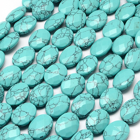 ARRICRAFT Faceted Oval Synthetic Turquoise Beads Strands, 17x13x6mm, Hole: 1mm, about 13pcs/strand, 8.26 inch