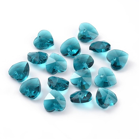 Honeyhandy Romantic Valentines Ideas Glass Charms, Faceted Heart Charm, Medium Turquoise, 10x10x5mm, Hole: 1mm