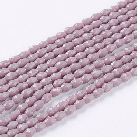 Arricraft Opaque Solid Color Glass Beads Strands, Faceted, teardrop, Old Rose, 5x3mm, Hole: 0.5mm; about 85~95pcs/strand, 16.5~18.7 inches(42~47.5cm)