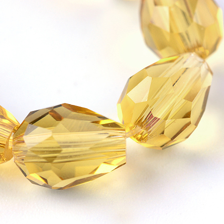 Honeyhandy Transparent Glass Bead Strands, Faceted Teardrop, Goldenrod, 8x6mm, Hole: 1mm, about 65pcs/strand, 17.99 inch(45.7cm)