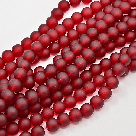 Arricraft Transparent Glass Bead Strands, Frosted, Round, Dark Red, 8mm, Hole: 1.3~1.6mm, about 99pcs/strand, 31.4 inches