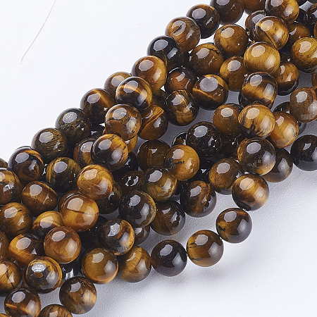Honeyhandy Gemstone Beads Strands, Tiger Eye, Round, about 6mm in diameter, hole: about 0.8mm, 15~16 inch